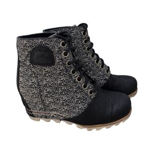 Sorel Women's Joan Of Arctic Wedge III Lexie Boots Black Sea Salt Size 7.5